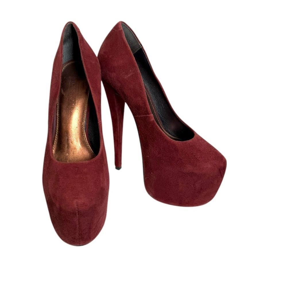 Vintage Topshop Burgundy Suede Platform Pumps 7” heels Size‎ 8